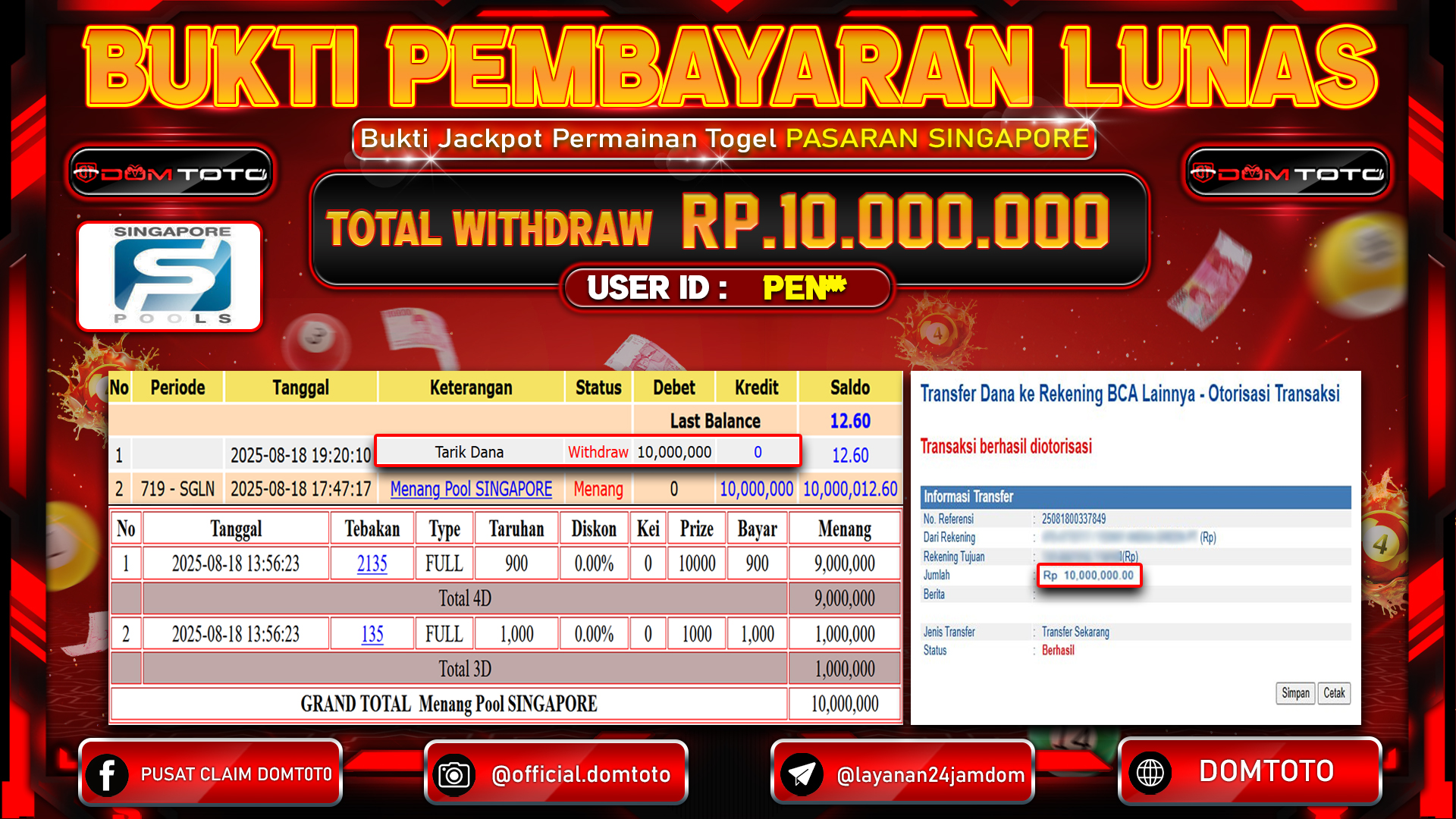 JACKPOT TOGEL SINGAPORE 18 AGUSTUS  2025